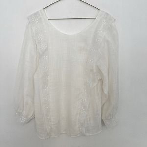 Sezane Blouse Womens Size 42 US 10 White Cleo Ecru 3/4 Sleeve Embroidered Top